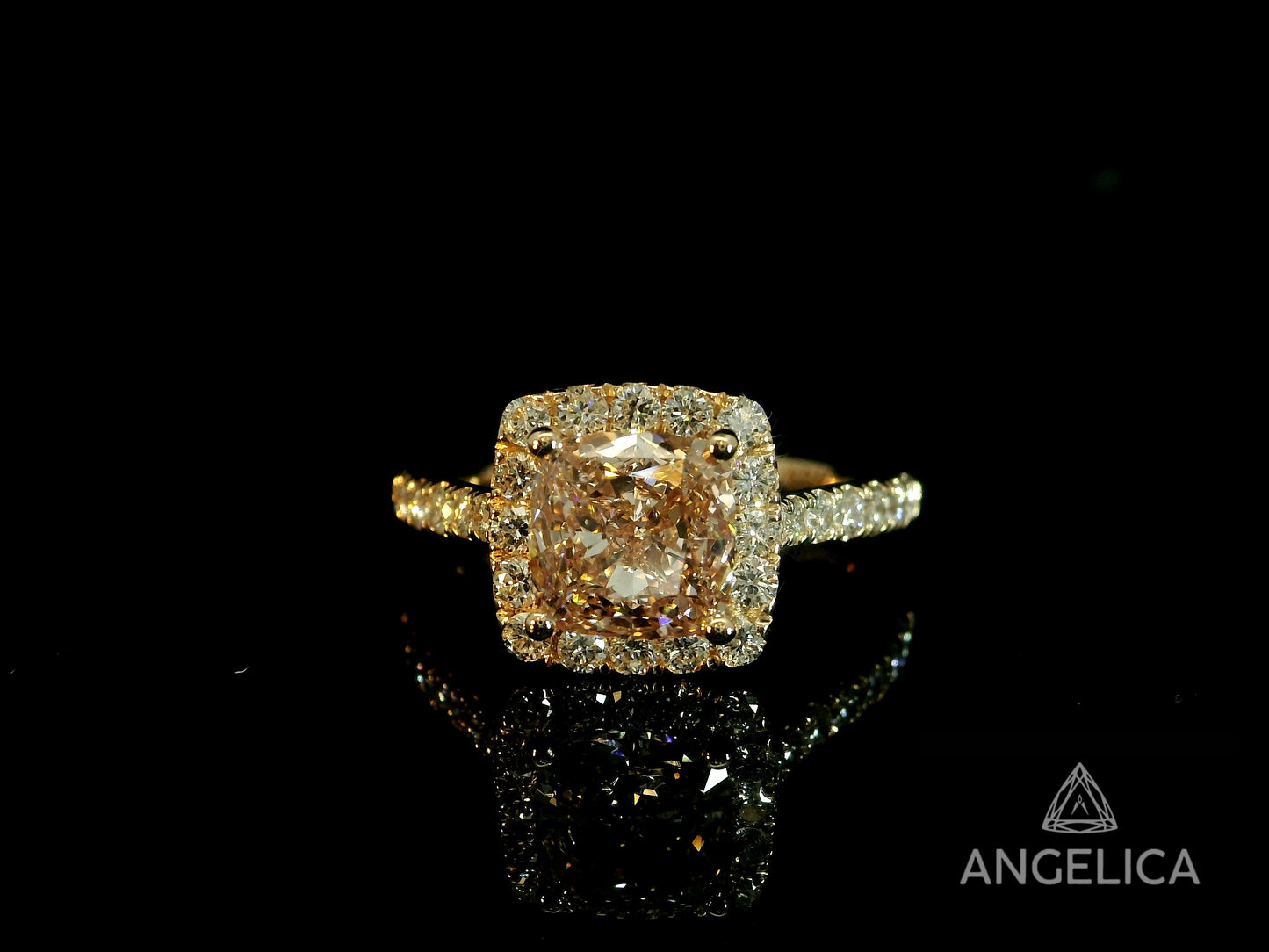 14K ROSE GOLD FANCY INTENSE PINK LAB DIAMOND CUSHION CUT ENGAGEMENT RING