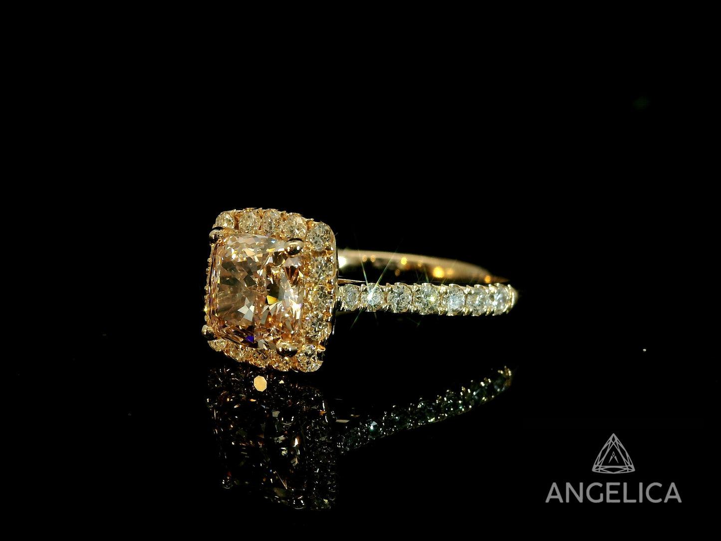 14K ROSE GOLD FANCY INTENSE PINK LAB DIAMOND CUSHION CUT ENGAGEMENT RING