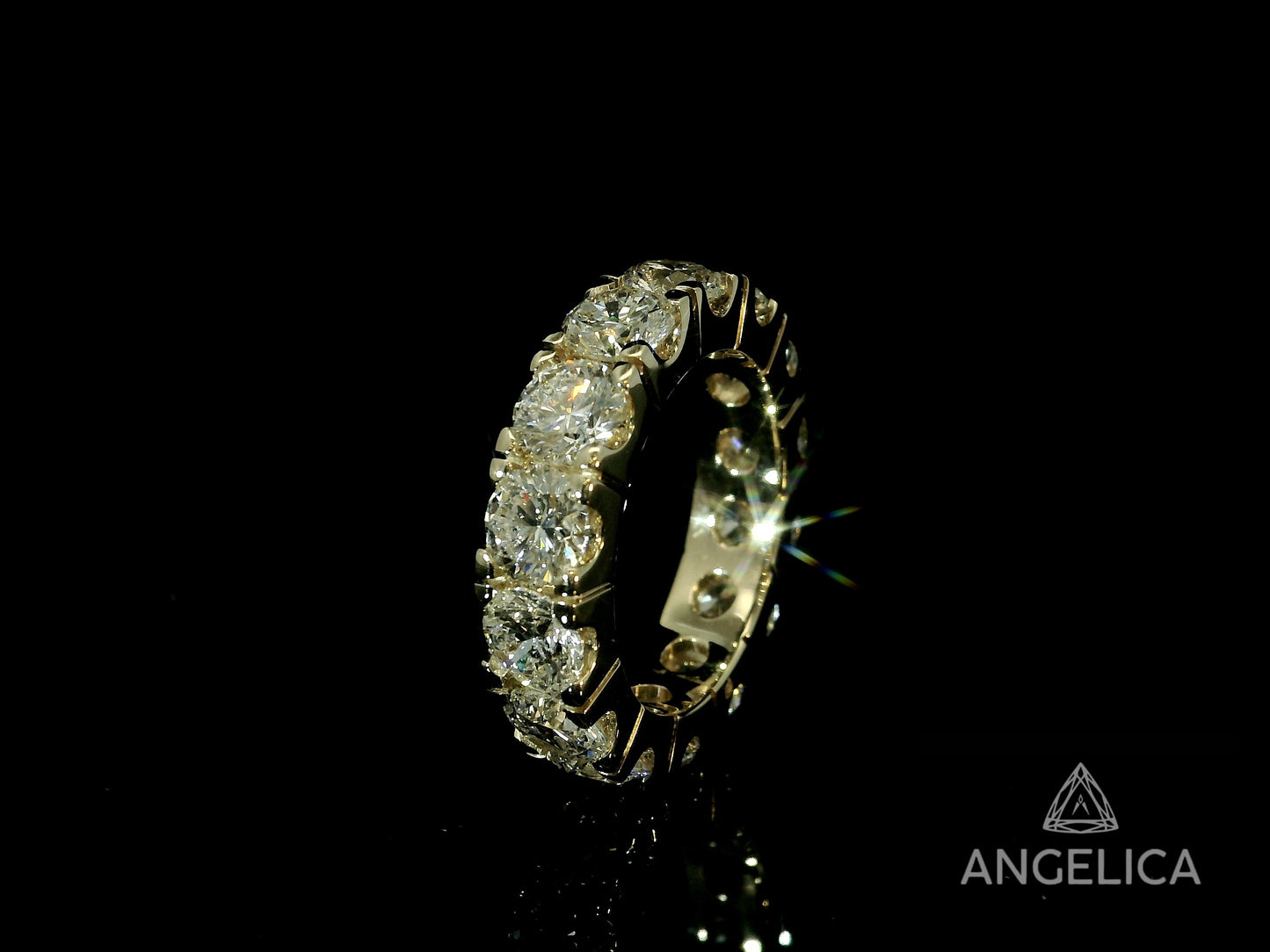 14K YELLOW GOLD BAND 7.10CT LAB DIAMONDS IN VVS-VS F+