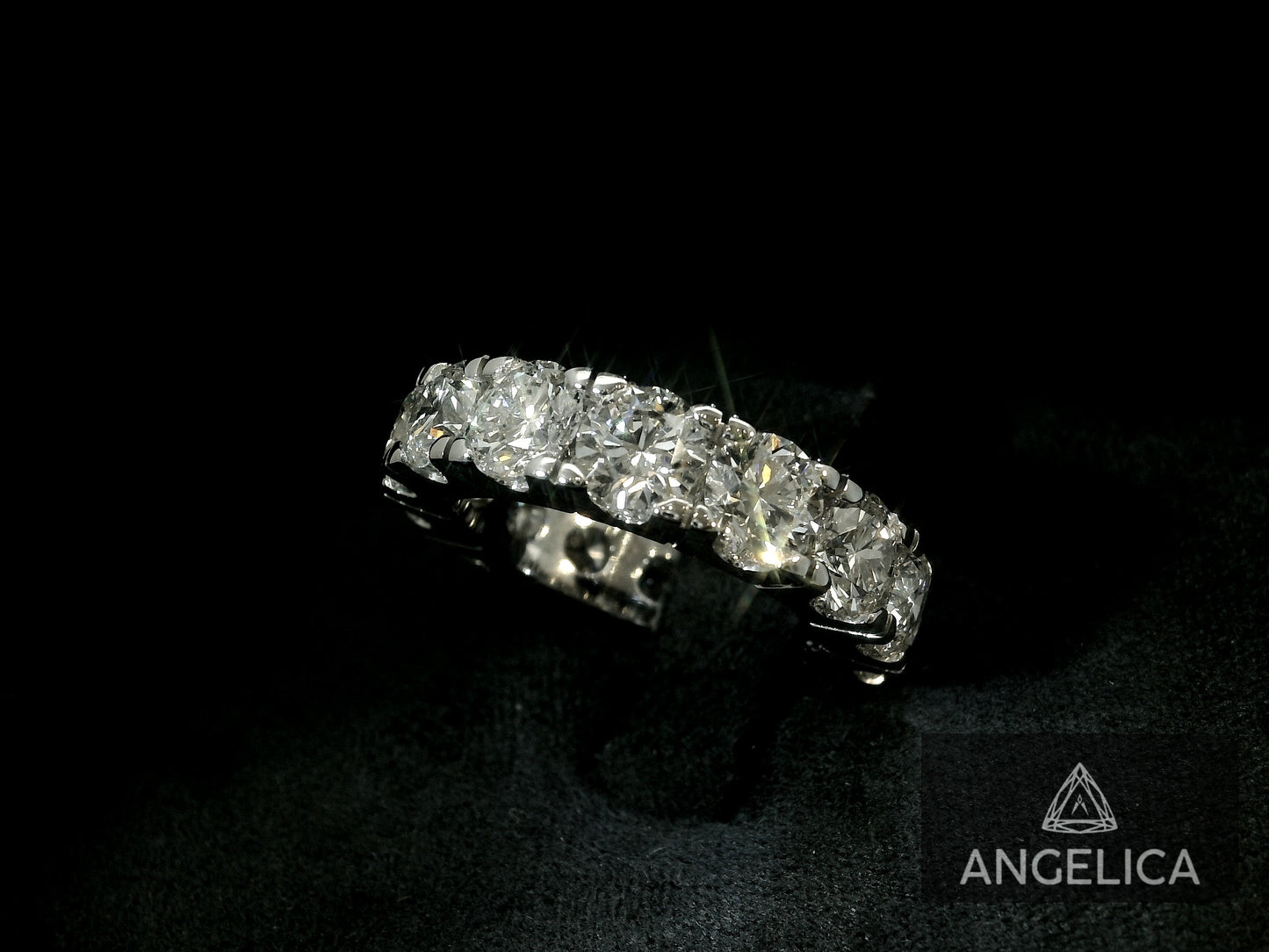 14K WHITE GOLD BAND 7.10CT LAB DIAMONDS IN VVS-VS F+