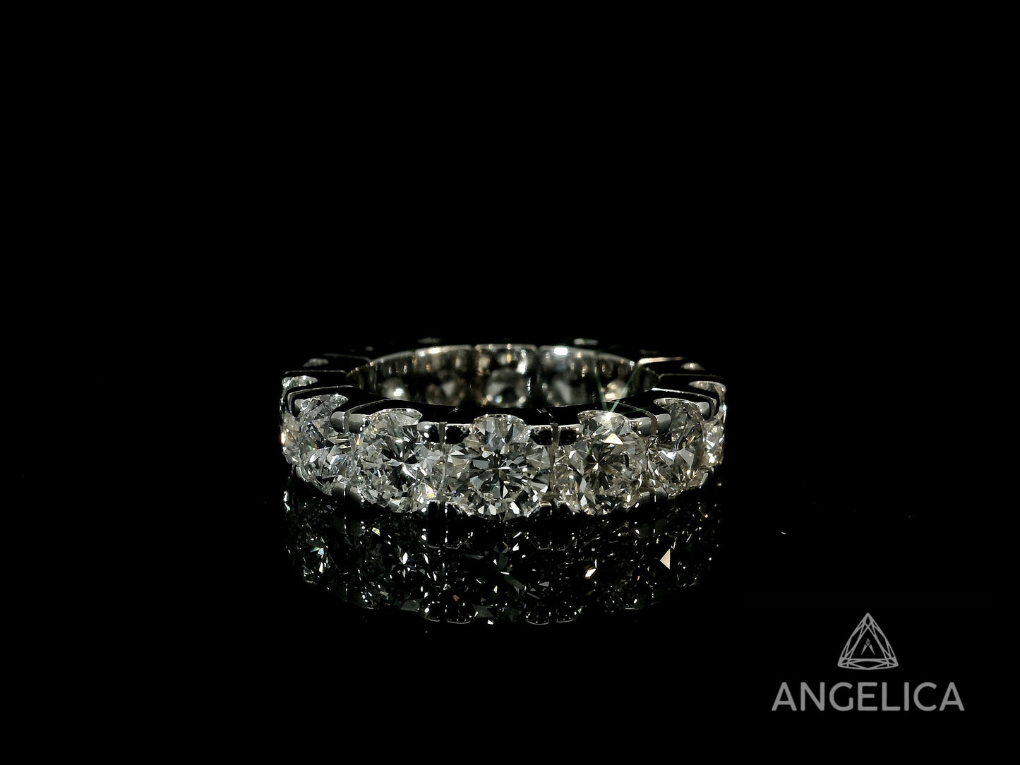 14K WHITE GOLD BAND 7.10CT LAB DIAMONDS IN VVS-VS F+