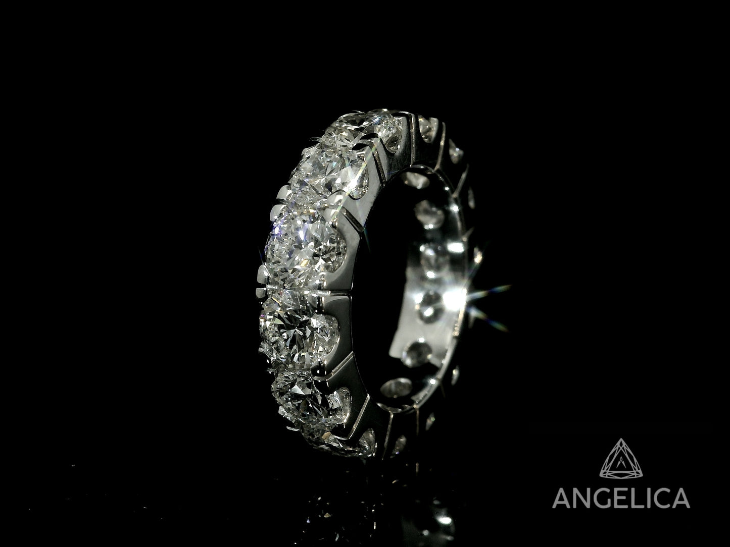 14K WHITE GOLD BAND 7.10CT LAB DIAMONDS IN VVS-VS F+