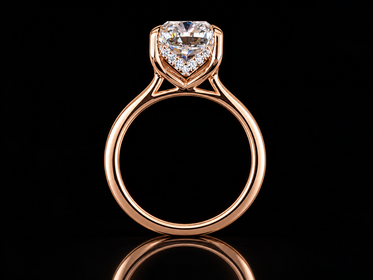 IGI-Certified Cushion Cut Diamond Engagement Ring with Hidden Chevron Halo