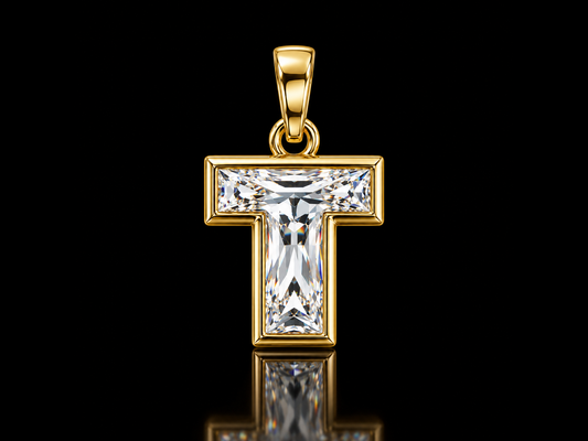 Initial T single-stone lab-grown diamond pendant necklace in 14K yellow gold