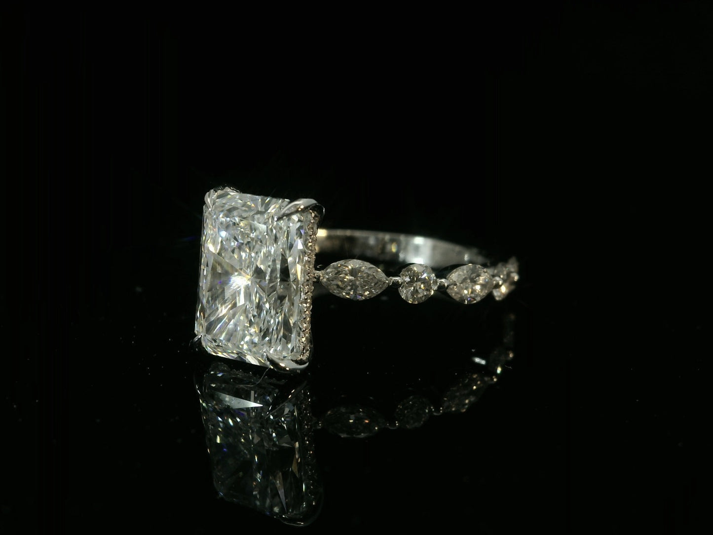 14K WHITE GOLD LAB DIAMOND RADIANT CUT ENGAGEMENT RING 4.00 CT