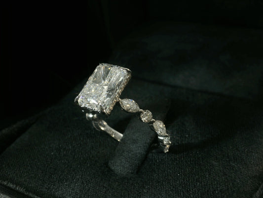 14K WHITE GOLD LAB DIAMOND RADIANT CUT ENGAGEMENT RING 4.00 CT