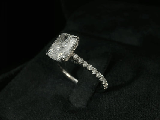 14K WHITE GOLD LAB DIAMOND ELONGATED CUSHION CUT ENGAGEMENT RING 2.50CT