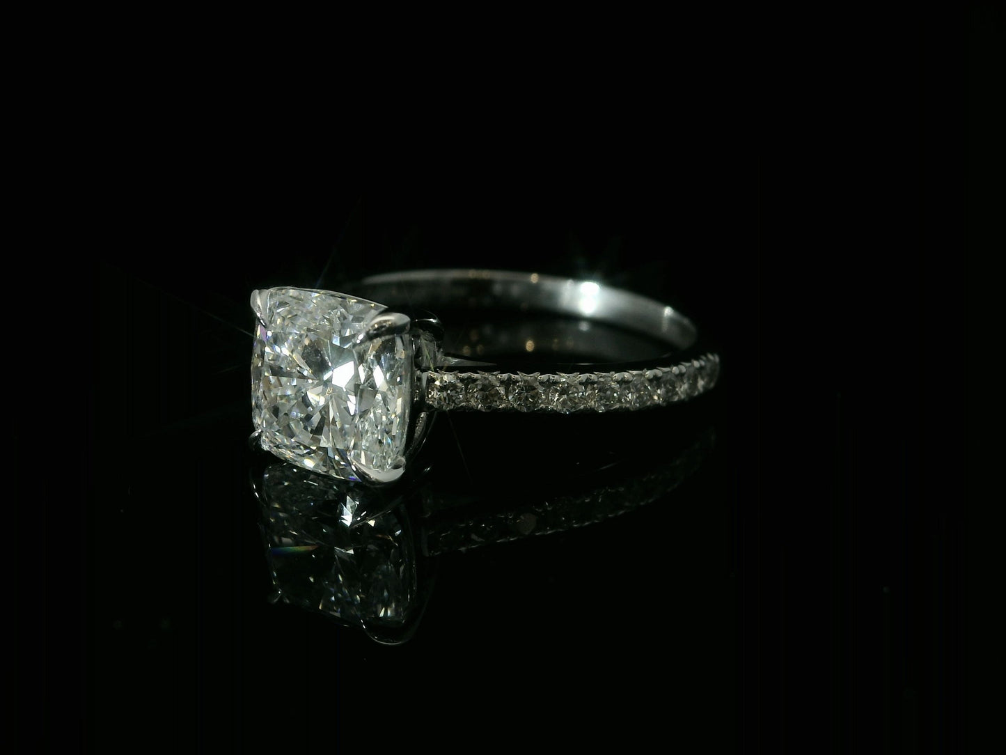 14K WHITE GOLD LAB DIAMOND CUSHION CUT ENGAGEMENT RING 2.39CT