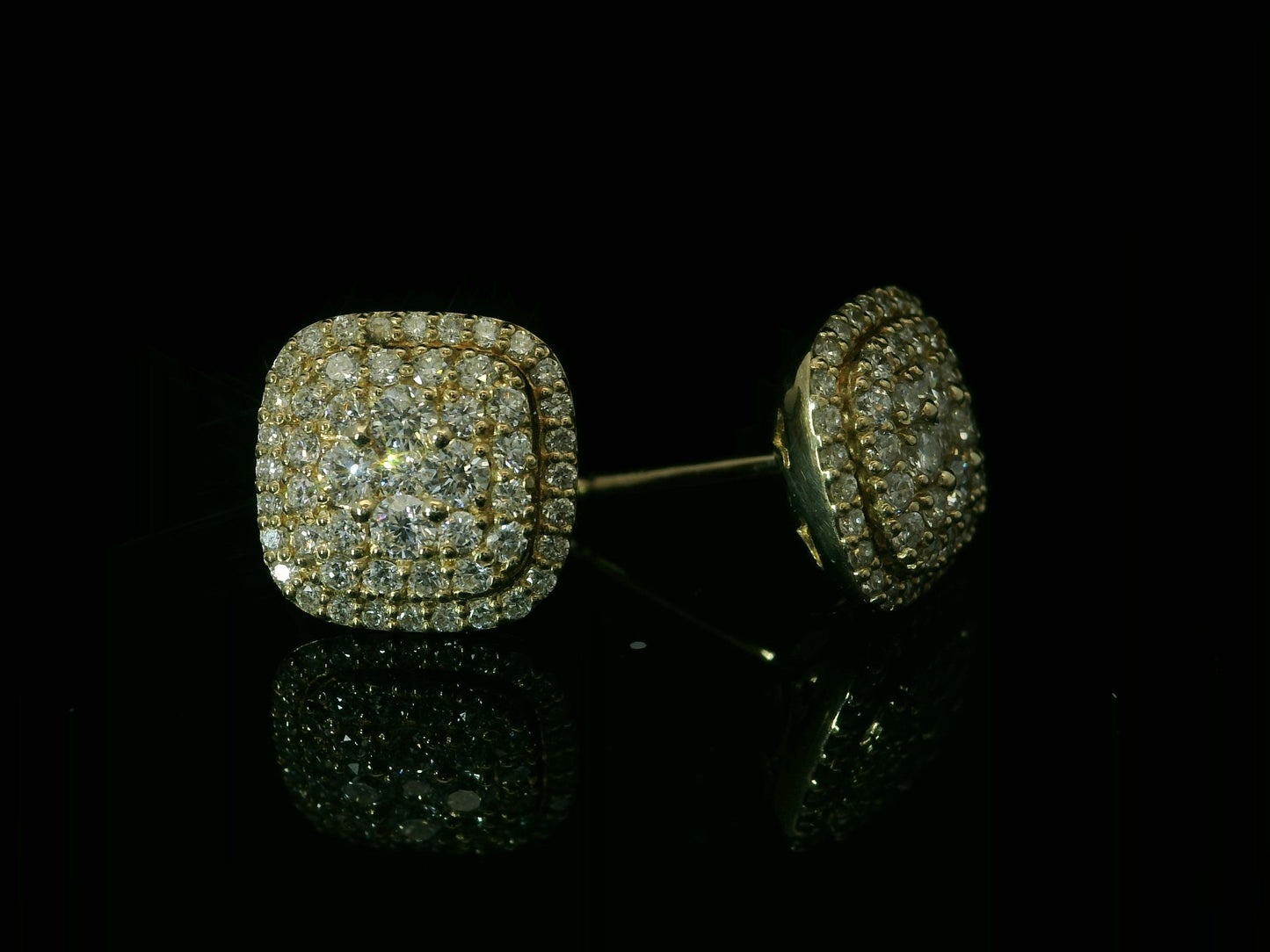 14K YELLOW GOLD ROUND DIAMONDS VVS F+ EARRINGS