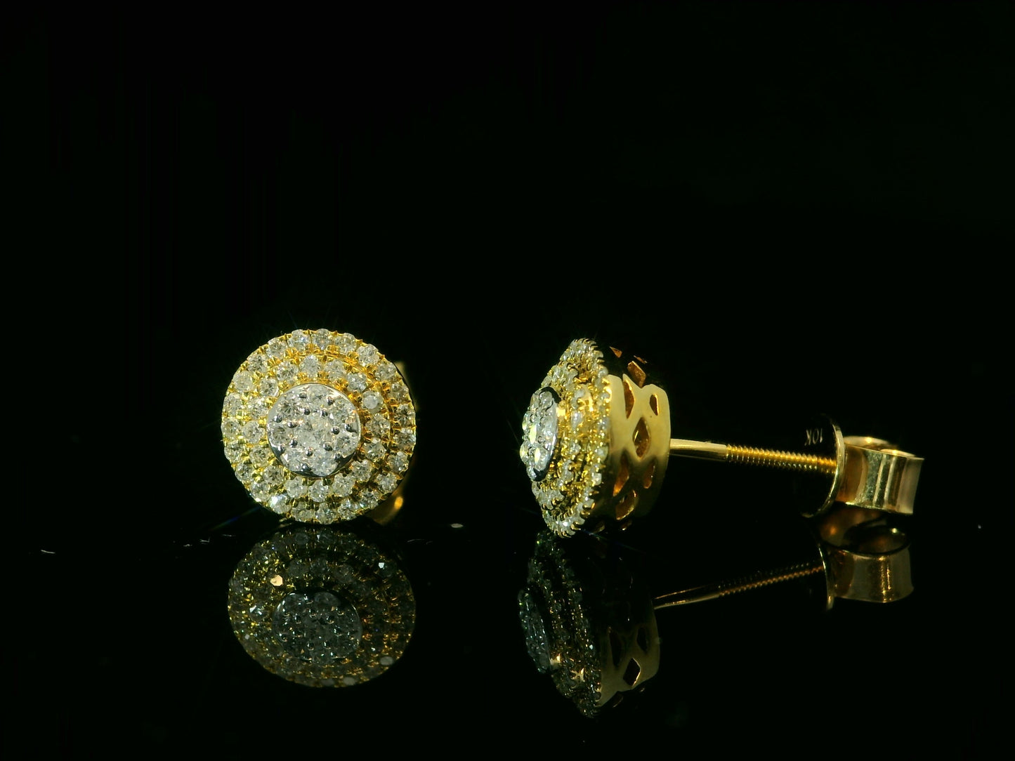 10K YELLOW GOLD 8MM ROUND DIAMOND EARRINGS