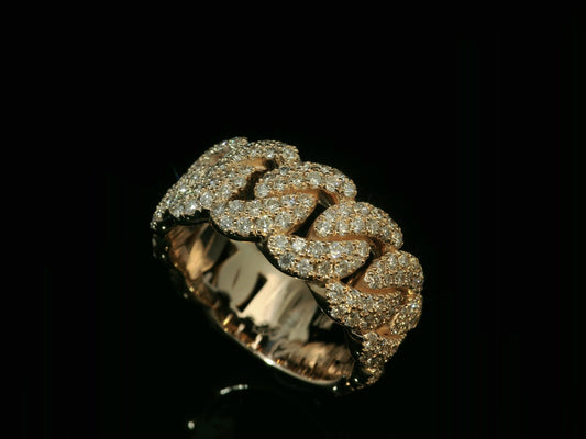 ANILLO DE ESLABONES CUBANOS EN ORO ROSA DE 10 K Y 2,00 CT DE DIAMANTES EN VVS F+