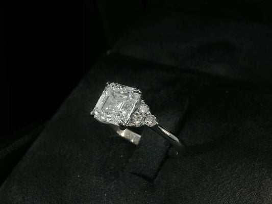 14K WHITE GOLD LAB DIAMOND ASSCHER CUT ENGAGEMENT RING 3.36CT