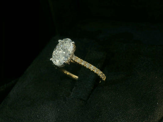 18K YELLOW GOLD LAB DIAMOND OVAL CUT ENGAGEMENT RING 1.85CT