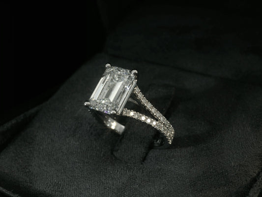 PLATINUM LAB DIAMOND EMERALD CUT ENGAGEMENT RING 3.37CT