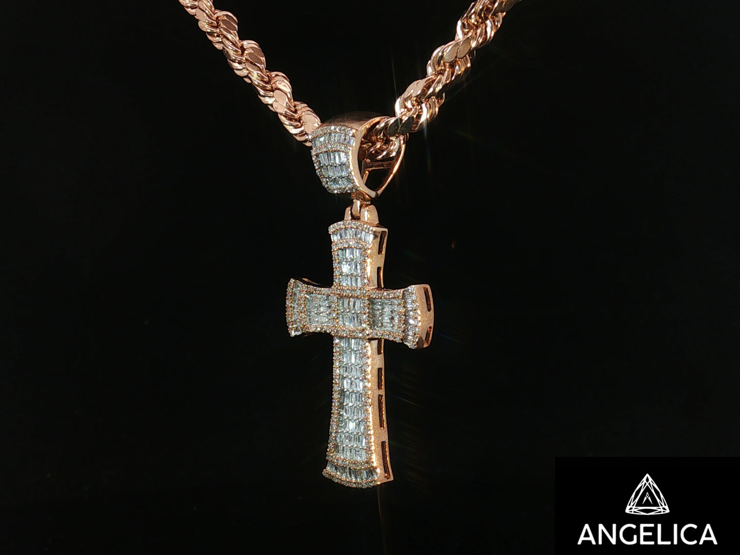 10K ROSE GOLD DIAMOND CROSS PENDANT