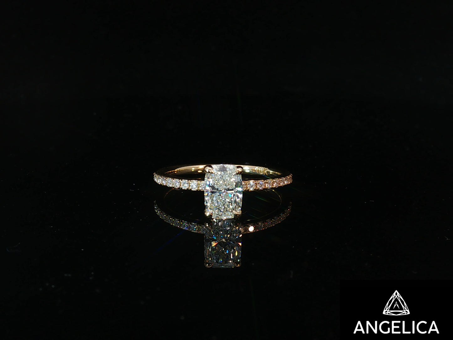 18K Gold Elongated Cushion Lab Diamond Engagement Ring – 1.10 ct Total – IGI Certified