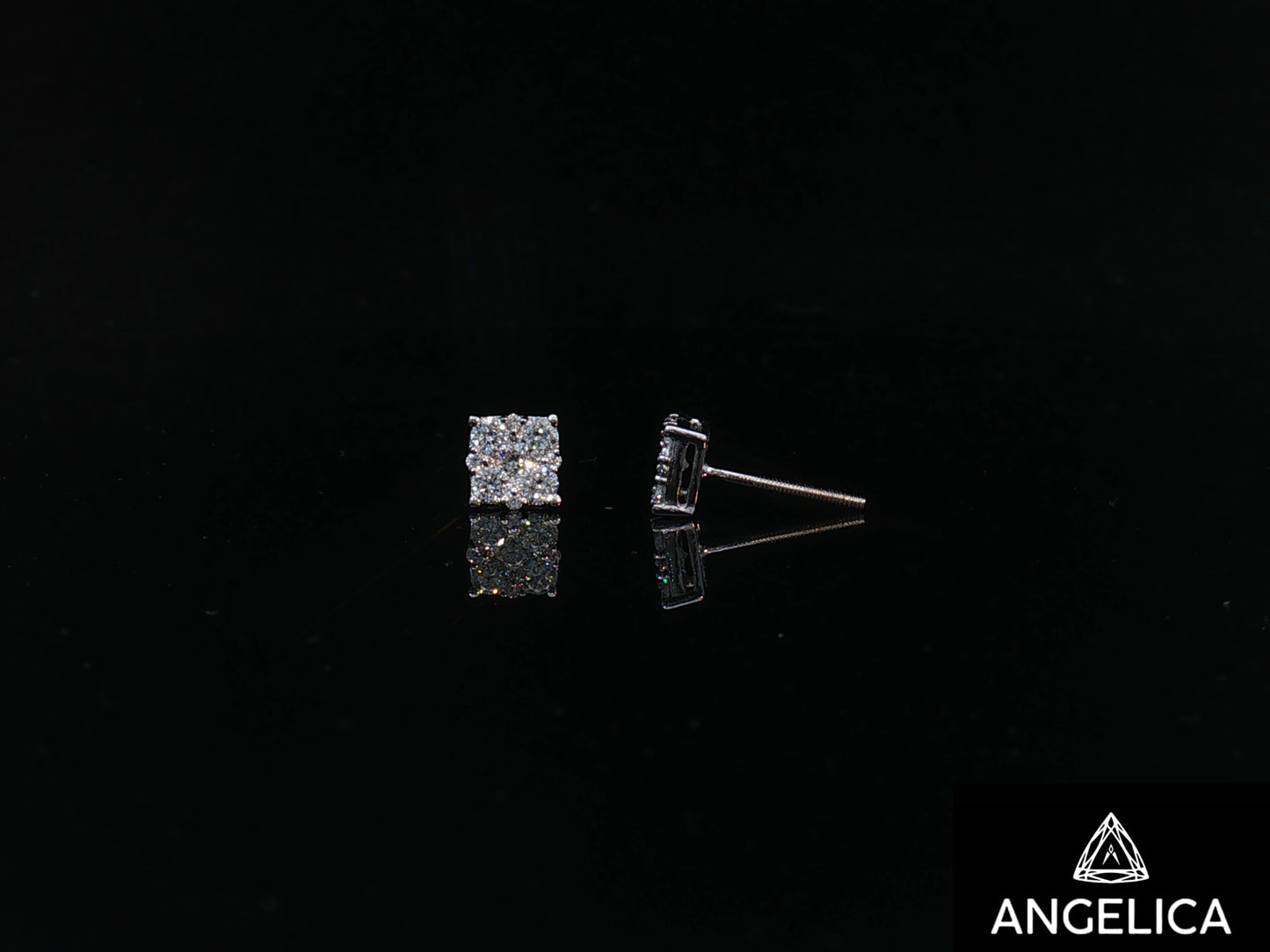 14K White Gold Square Diamond Stud Earrings – 0.50 ct Natural Diamonds 5.7mm
