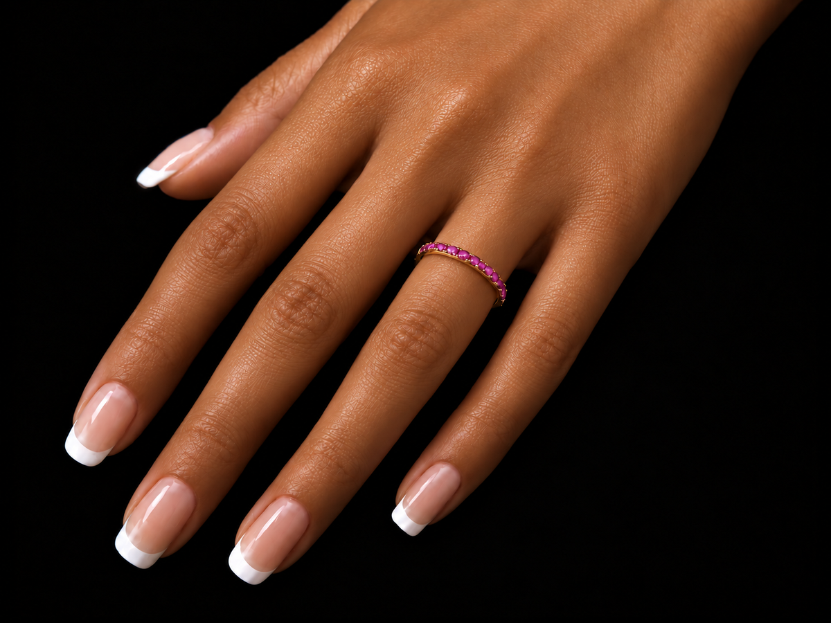 14K Yellow Gold Pink Sapphires and Pink Rhodium Stackable Band