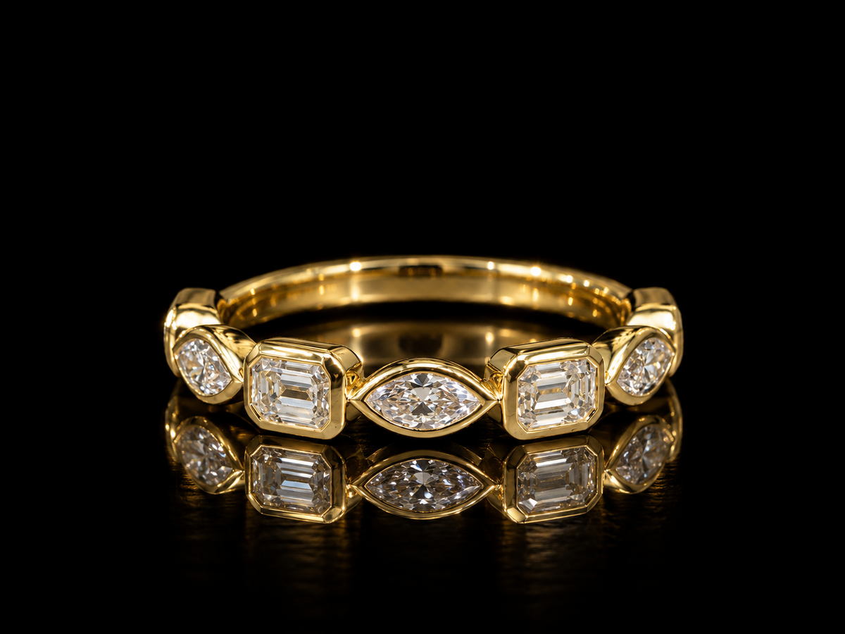 1.07 CTW Multi-Shape Lab-Grown Diamond Bezel-Set Half-Eternity Band | 14K Gold
