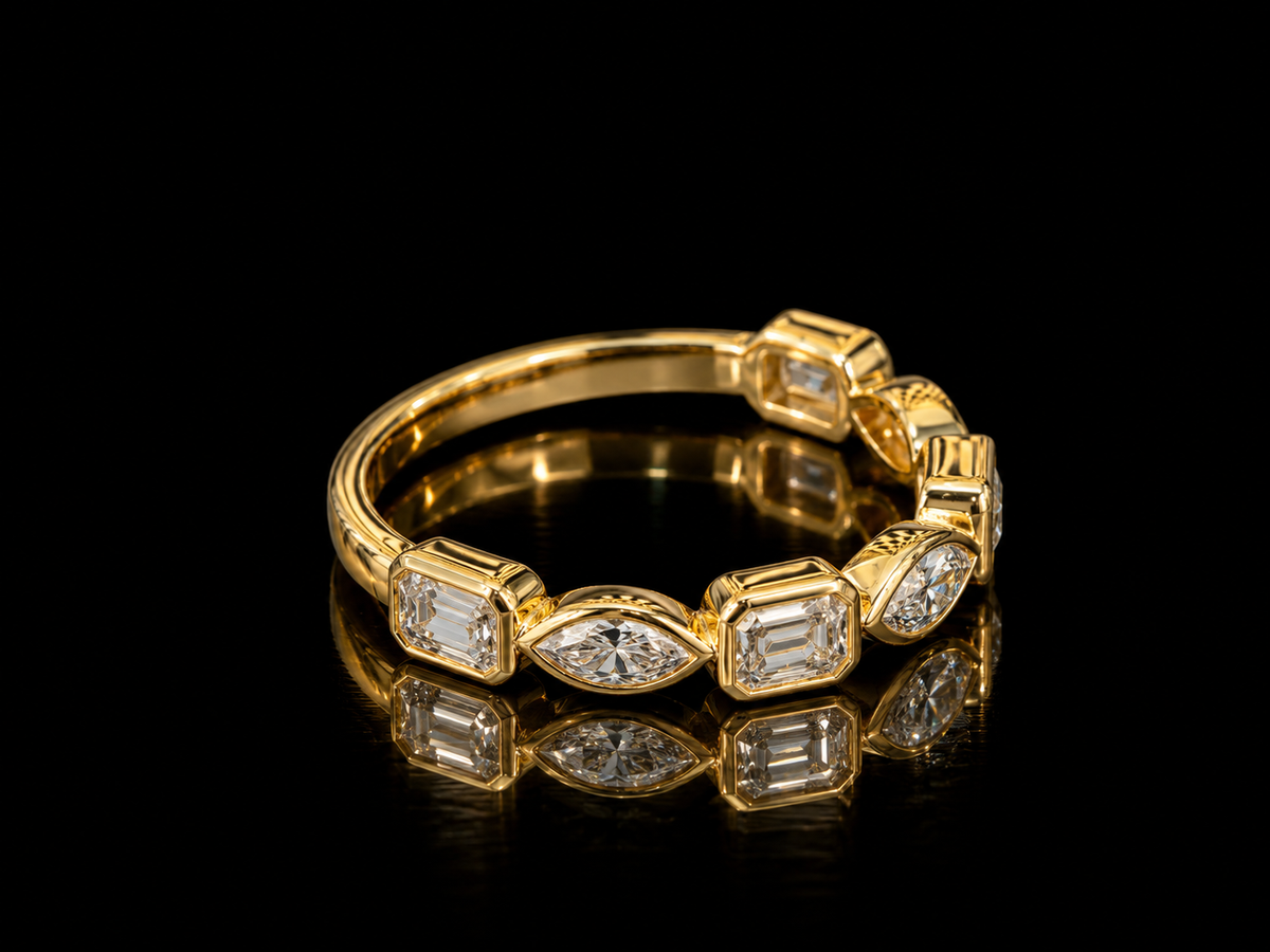 1.07 CTW Multi-Shape Lab-Grown Diamond Bezel-Set Half-Eternity Band | 14K Gold