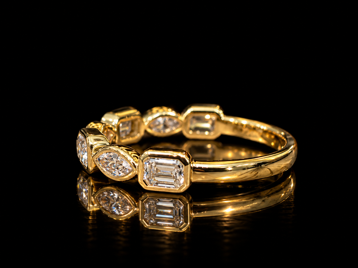 1.07 CTW Multi-Shape Lab-Grown Diamond Bezel-Set Half-Eternity Band | 14K Gold
