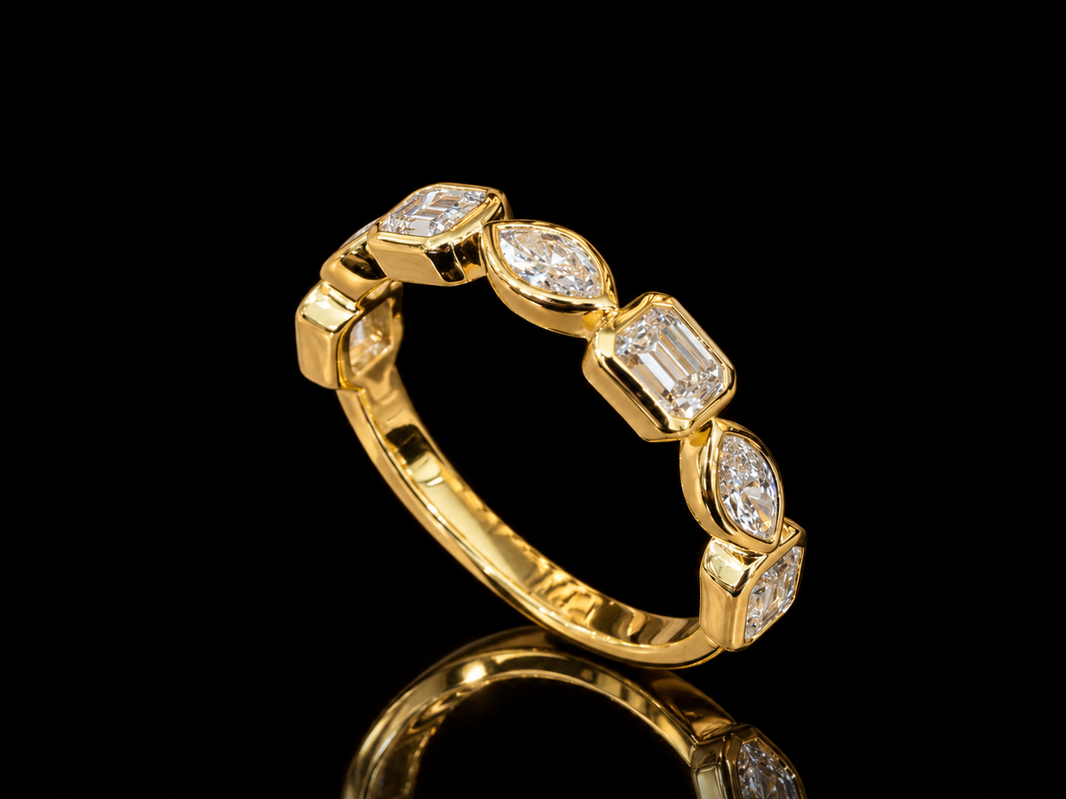 1.07 CTW Multi-Shape Lab-Grown Diamond Bezel-Set Half-Eternity Band | 14K Gold