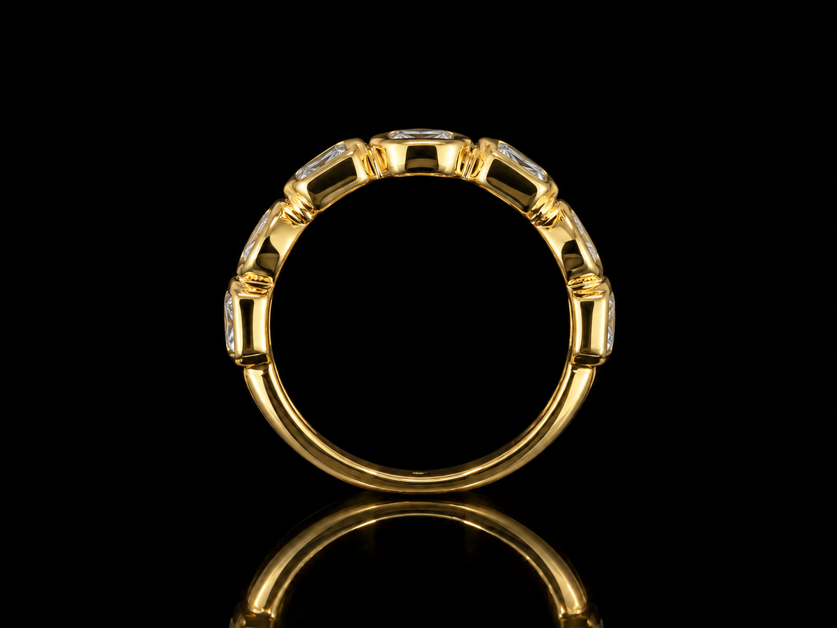 1.07 CTW Multi-Shape Lab-Grown Diamond Bezel-Set Half-Eternity Band | 14K Gold