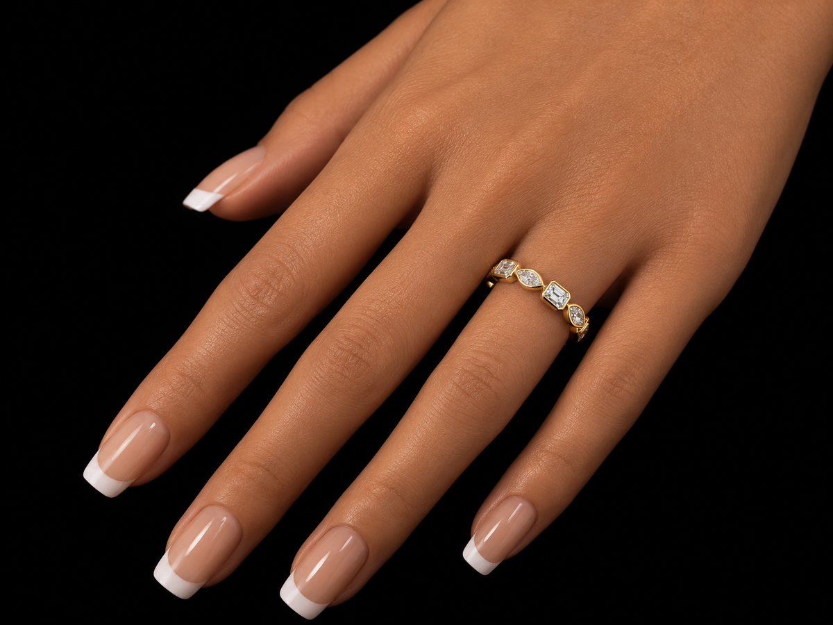 1.07 CTW Multi-Shape Lab-Grown Diamond Bezel-Set Half-Eternity Band | 14K Gold