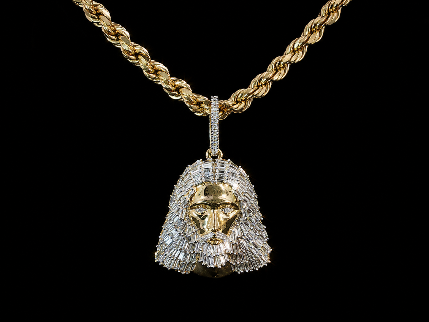 10K YELLOW GOLD DIAMOND JESUS PENDANT