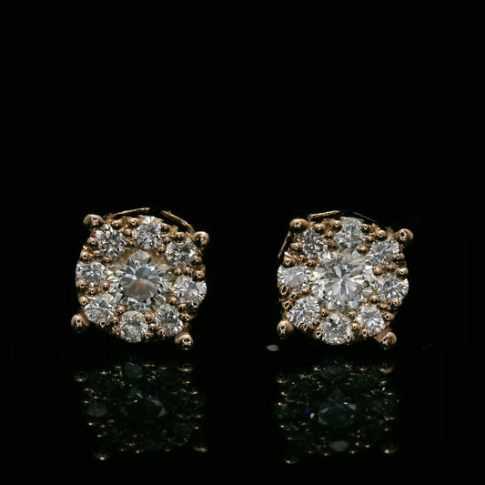 PENDIENTES VVS F+ CON DIAMANTES REDONDOS EN ORO ROSA DE 14 K 