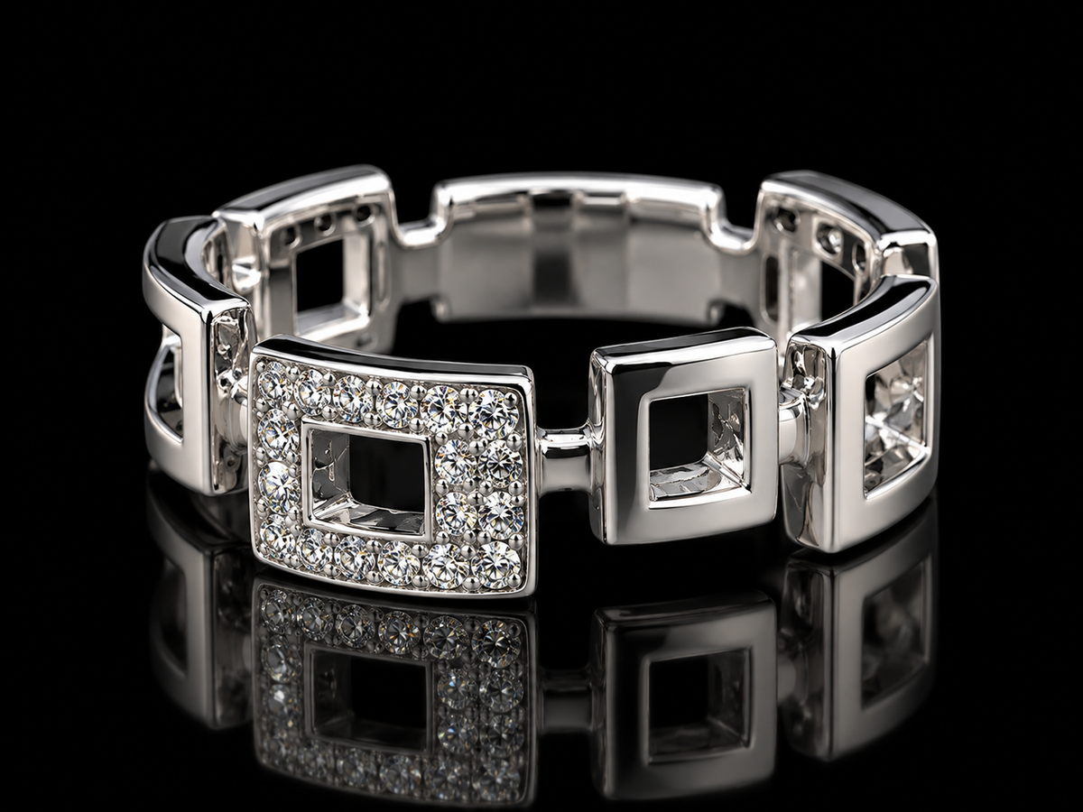 14K White Gold Geometric Open-Square Diamond Ring – 0.20 CT