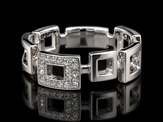 14K White Gold Geometric Open-Square Diamond Ring – 0.20 CT