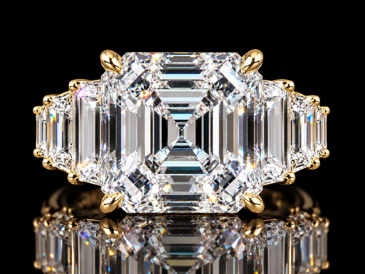 Asscher-Cut Diamond Engagement Ring with Trapezoid & Baguette Side Diamonds