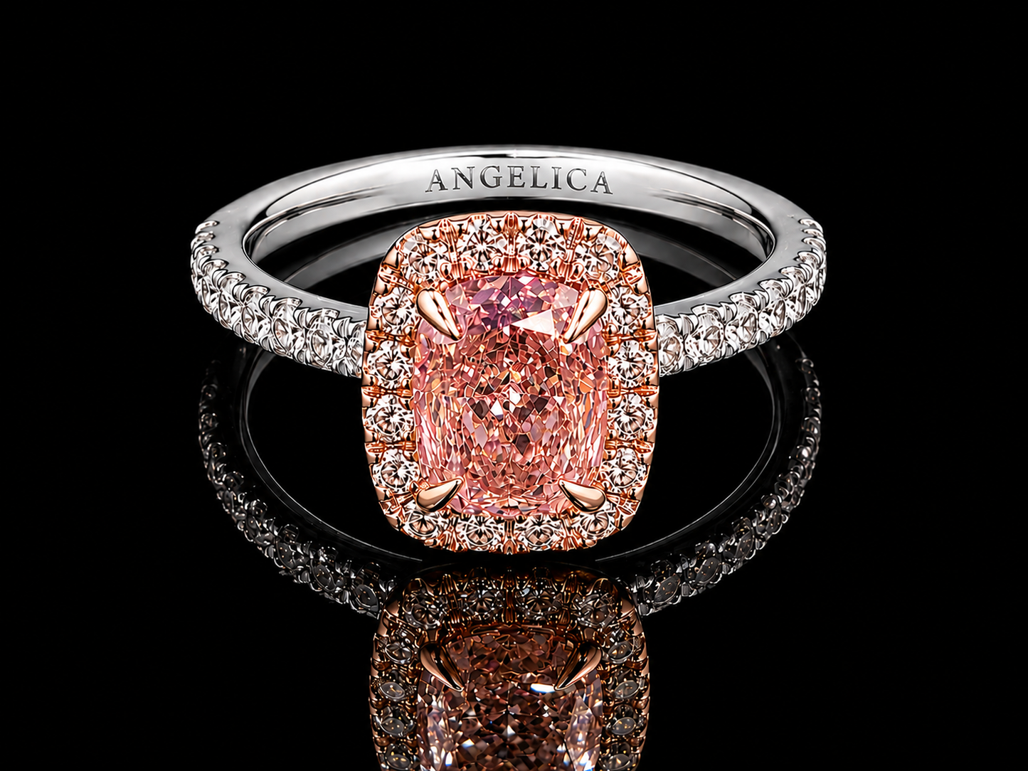 Platinum & 14K Rose Gold Fancy Vivid Pink Cushion Lab Diamond Engagement Ring – 2.05 ct Total – IGI Certified