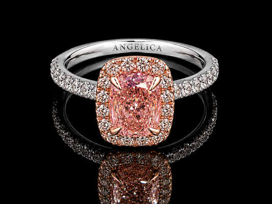 Platinum & 14K Rose Gold Fancy Vivid Pink Cushion Lab Diamond Engagement Ring – 2.05 ct Total – IGI Certified