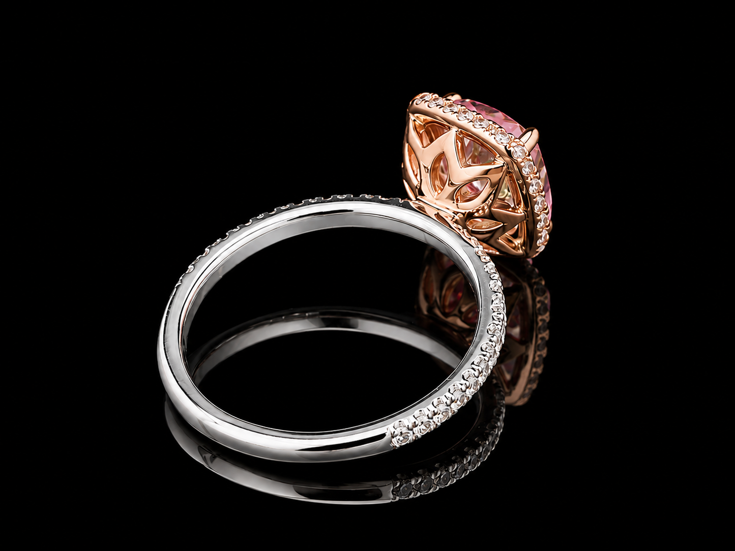 Platinum & 14K Rose Gold Fancy Vivid Pink Cushion Lab Diamond Engagement Ring – 2.05 ct Total – IGI Certified