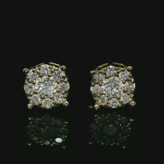 14K YELLOW GOLD ROUND DIAMONDS VVS F+ EARRINGS