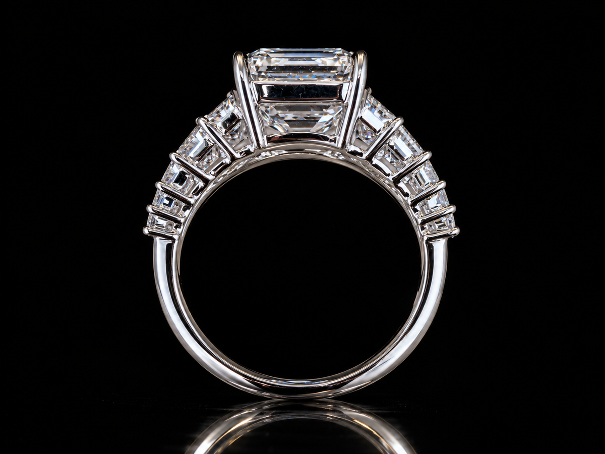 Asscher-Cut Diamond Engagement Ring with Trapezoid & Baguette Side Diamonds