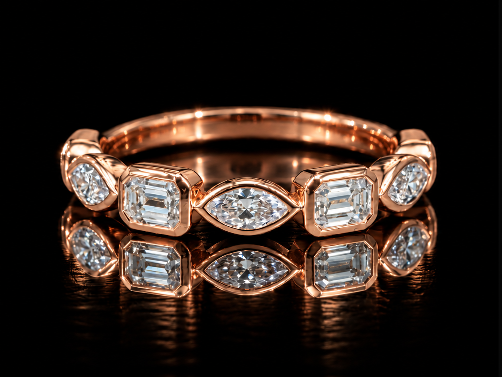 1.07 CTW Multi-Shape Lab-Grown Diamond Bezel-Set Half-Eternity Band | 14K Gold