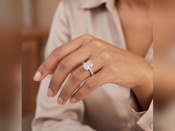 14K White Gold Radiant Cut Lab Diamond Engagement Ring – 5.00 ct Total – IGI Certified