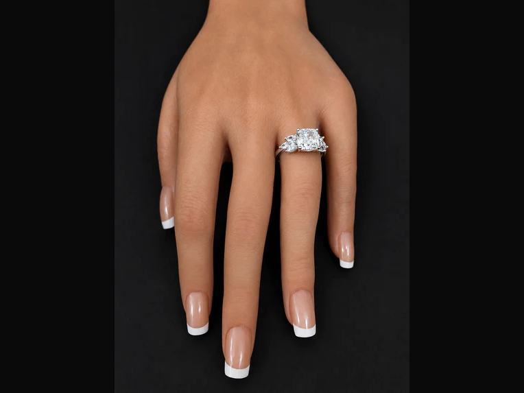 Platinum Cushion Cut Lab Diamond Engagement Ring – 3.87 ct Total – IGI Certified