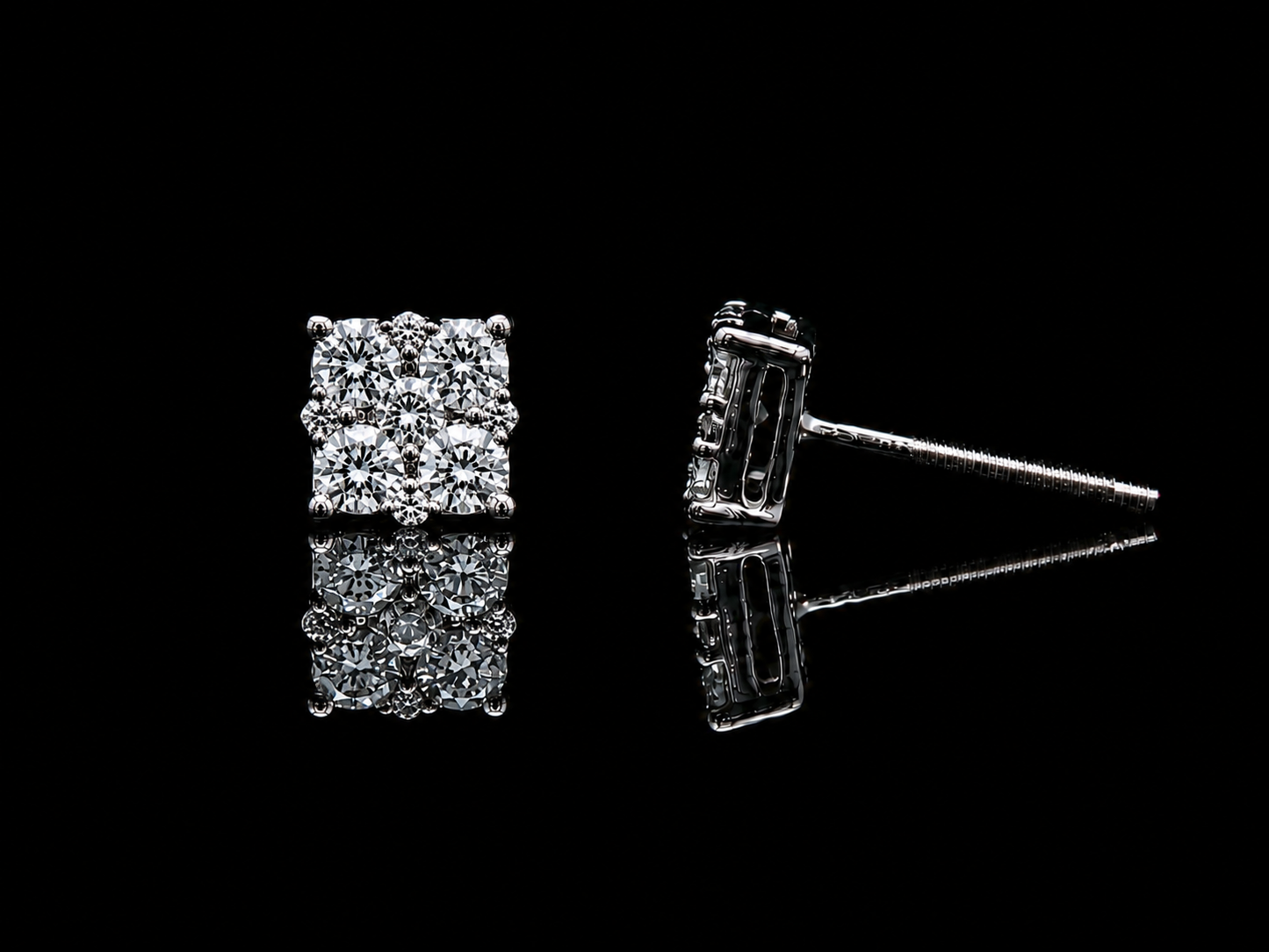 14K White Gold Square Diamond Stud Earrings – 0.50 ct Natural Diamonds 5.7mm Angelica Jewellers