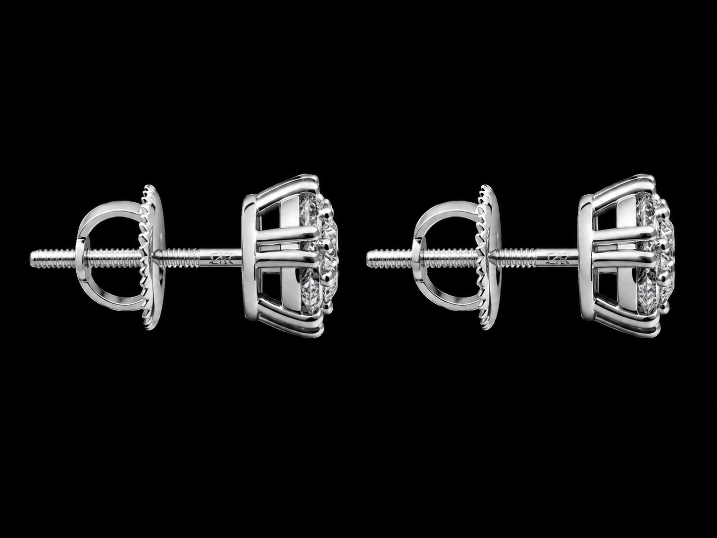 14K White Gold 1.00 CT Diamond Cluster Stud Earrings Angelica Jewellers X Waves
