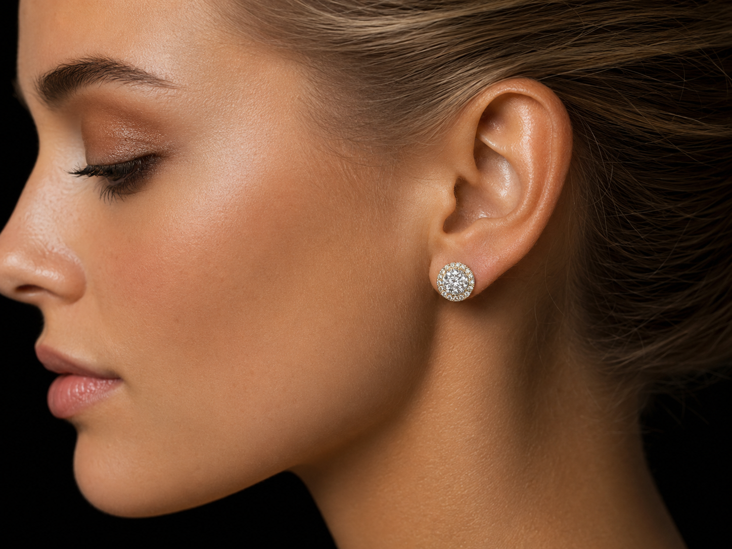 14K Yellow Gold Diamond Stud Earrings – Classic Halo Collection Angelica Jewellers
