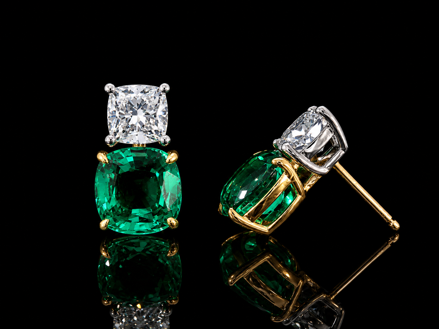 18K Gold & Platinum Emerald & Diamond Drop Earrings – 5.72CT Lab-Grown Emeralds & 1.00CT Lab-Grown Diamonds Angelica Jewellers