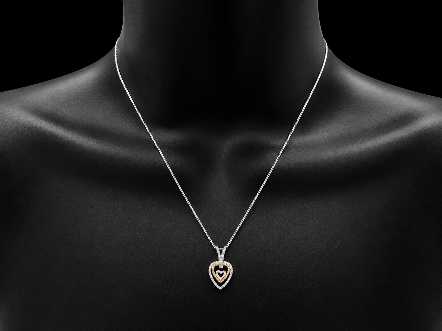 18K White & Yellow Gold Triple Open Heart Natural Diamond Pendant Necklace – 16" Angelica Jewellers