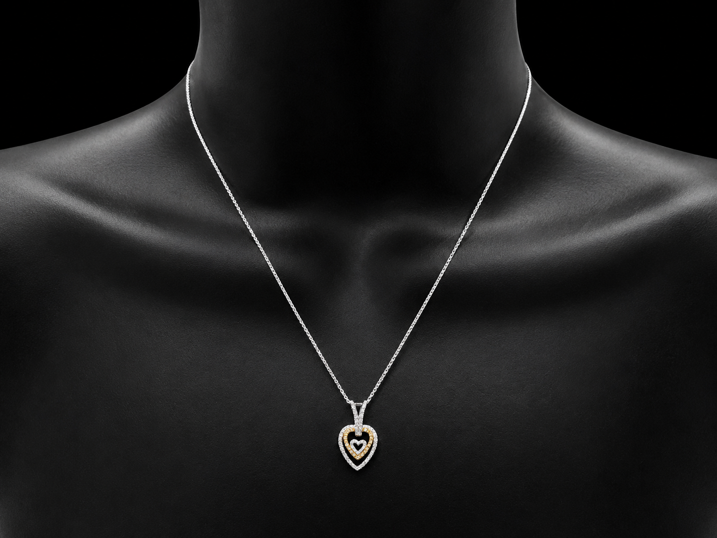 18K White & Yellow Gold Triple Open Heart Natural Diamond Pendant Necklace – 16" Angelica Jewellers