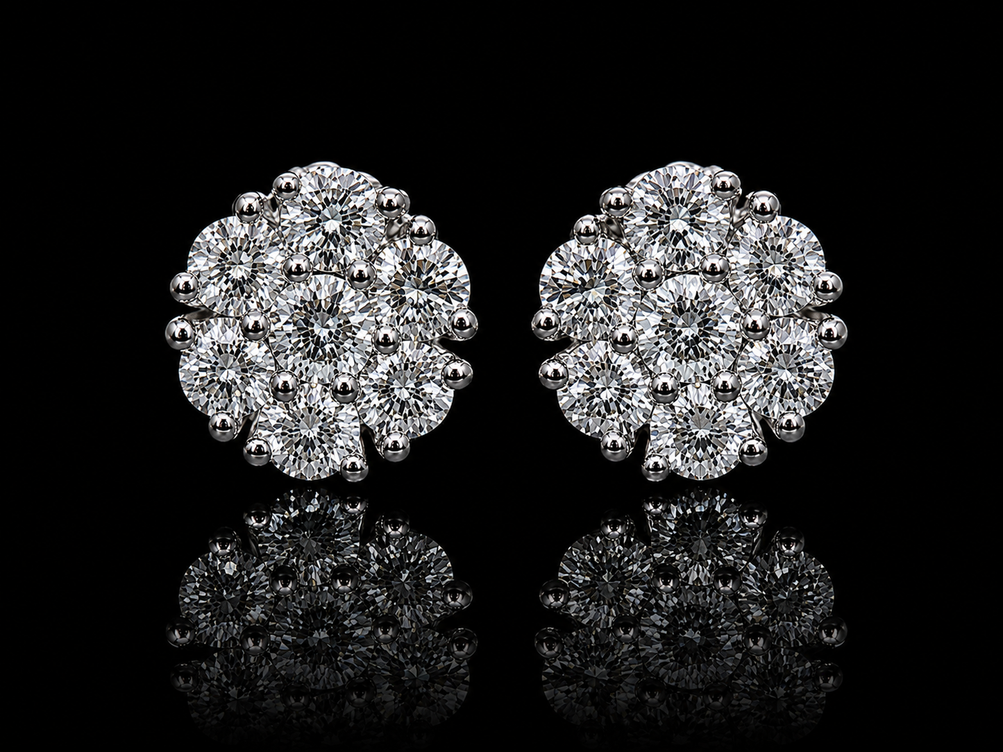 14K White Gold 1.00 CT Diamond Cluster Stud Earrings Angelica Jewellers X Waves