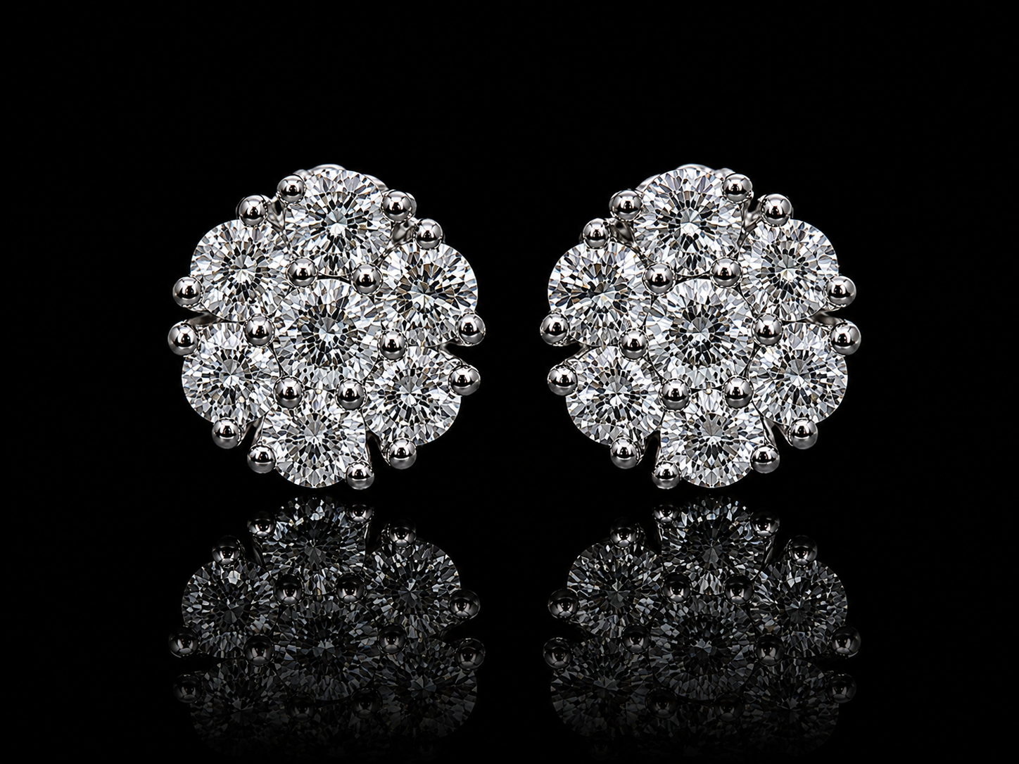 14K White Gold 1.00 CT Diamond Cluster Stud Earrings Angelica Jewellers X Waves