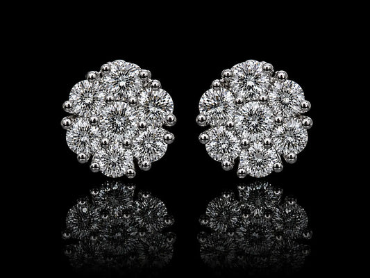 14K White Gold 1.00 CT Diamond Cluster Stud Earrings Angelica Jewellers X Waves